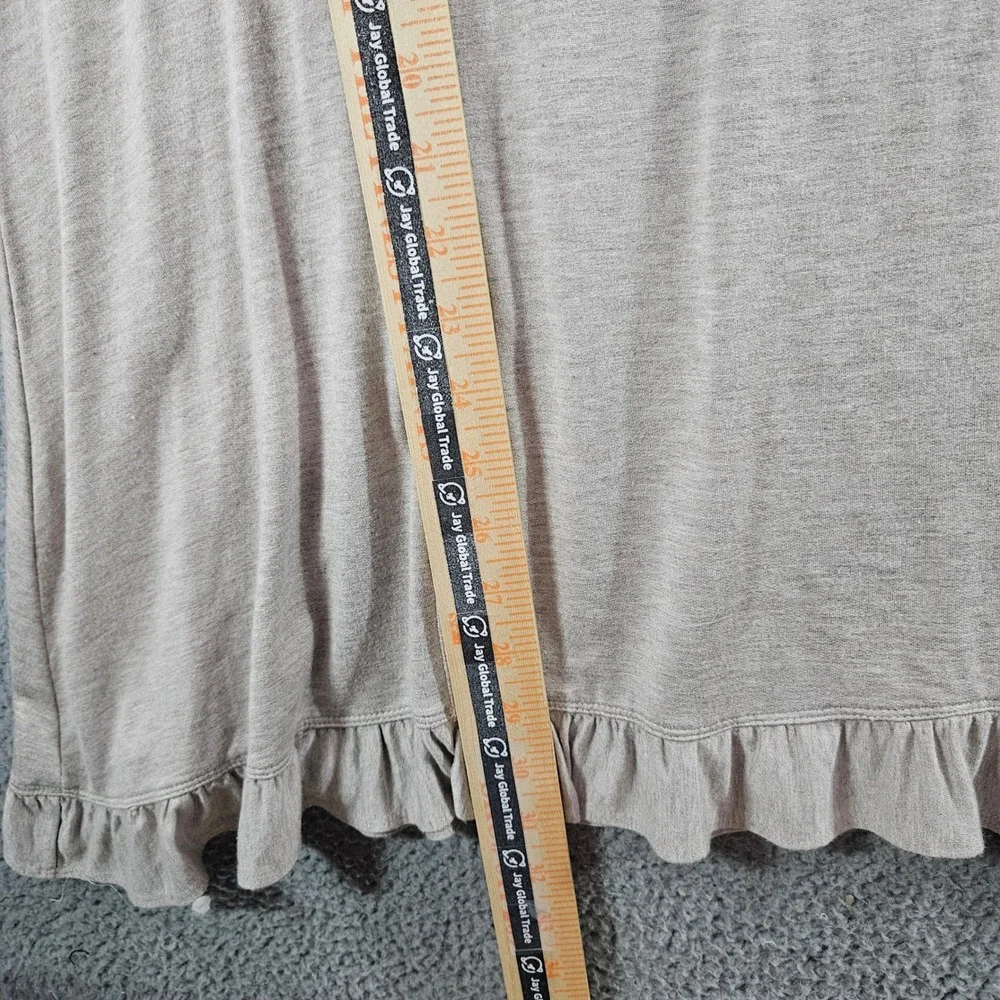 Ali Miles Womens Small Tan Ruffle Hem Tunic Top Long Sleeve Scoop Neck Heathered